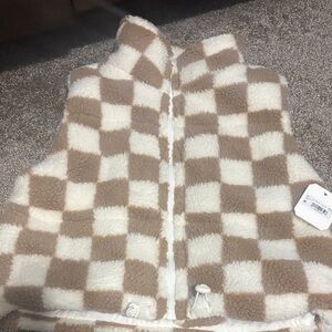 Altar'd State Cream and Tan Checkered Vest